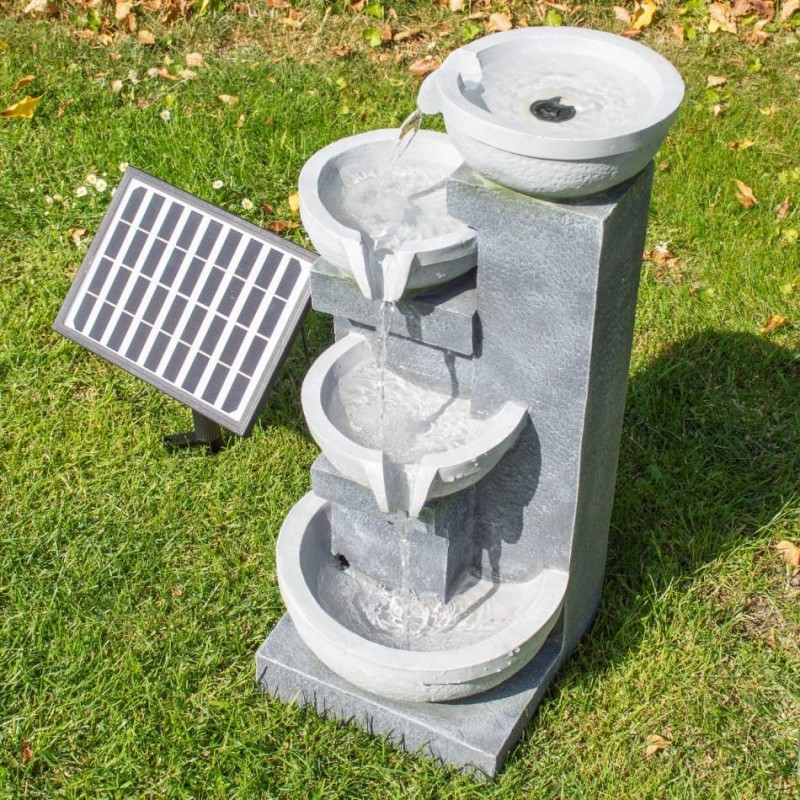 Solcelle Fontæne med batteri "Fire hvide fade"