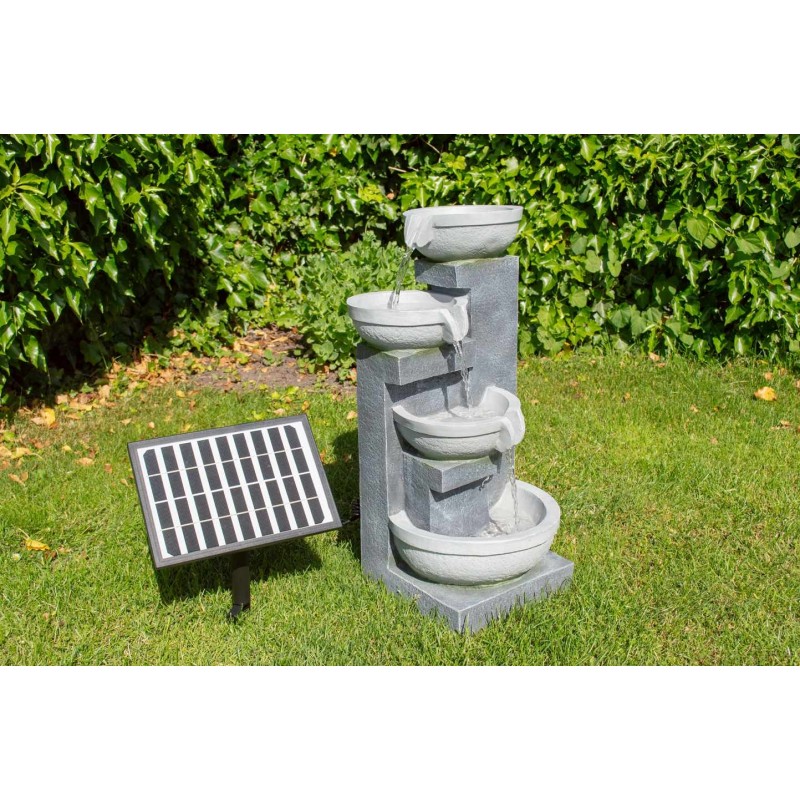 Solcelle Fontæne med batteri "Fire hvide fade"