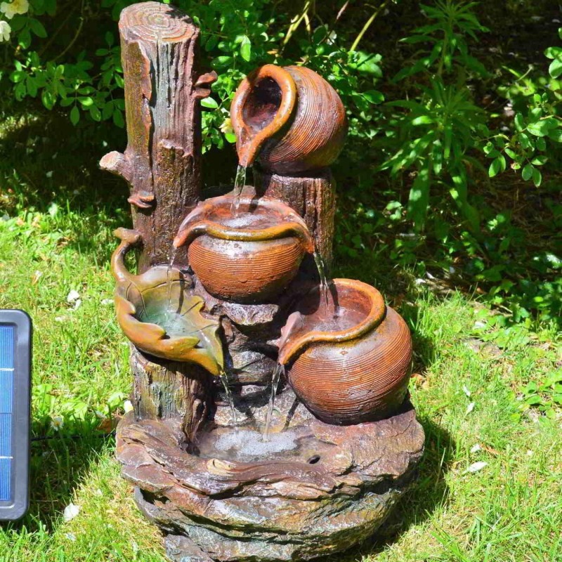 Solcellsfontän med batteri - "Rustika krukor"